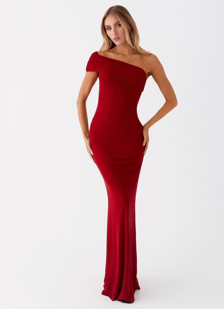 Womens Reine Maxi Dress in the colour Red in front of a light grey background