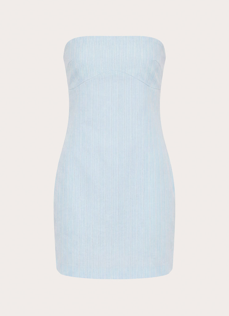 Reinna Cotton Strapless Mini Dress - Baby Blue Stripe