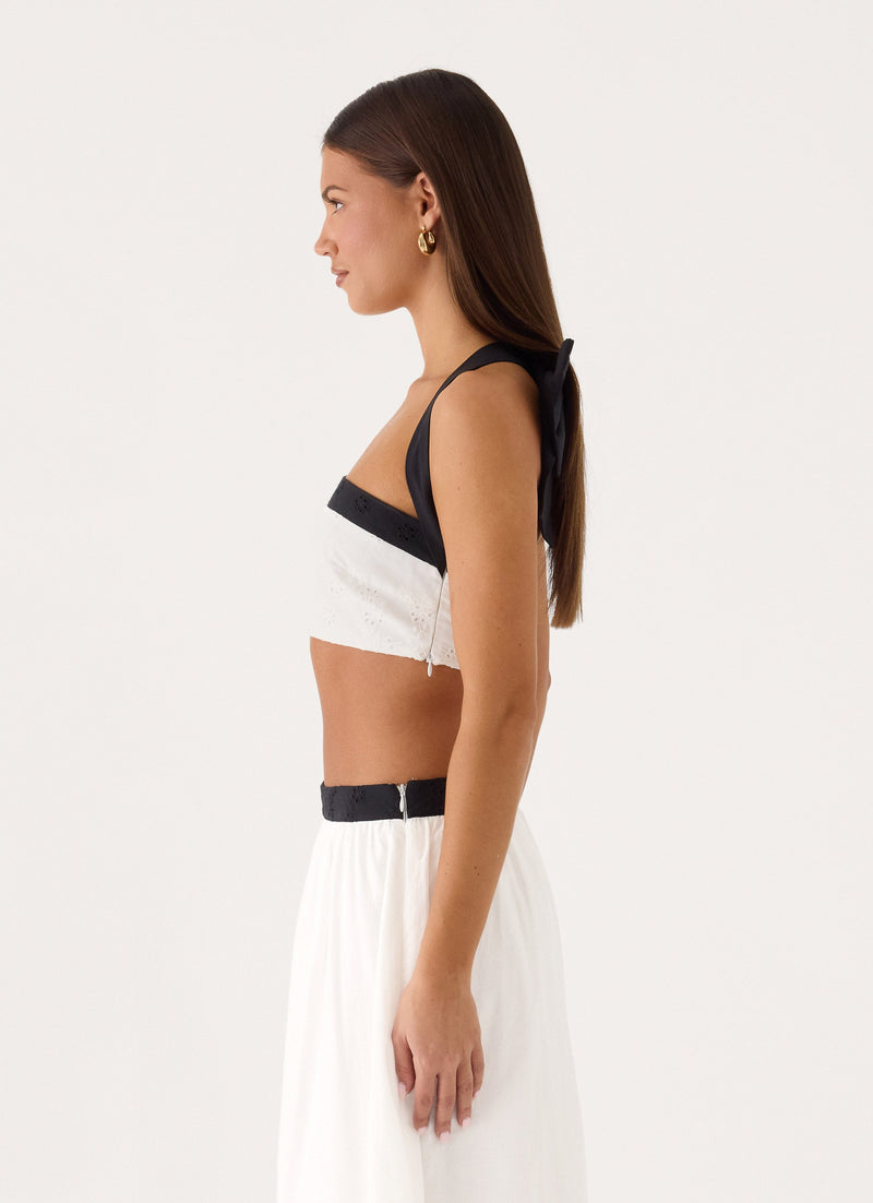 Ribbon Theory Halter Top - Ivory/Black