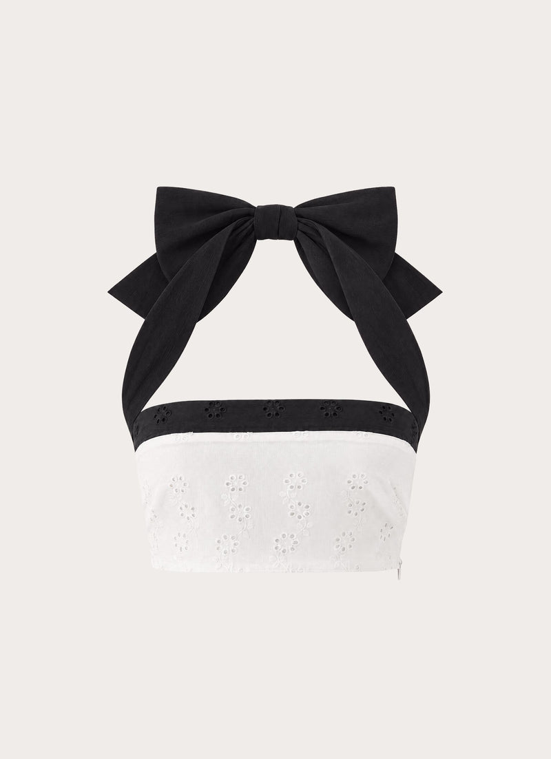 Ribbon Theory Halter Top - Ivory/Black