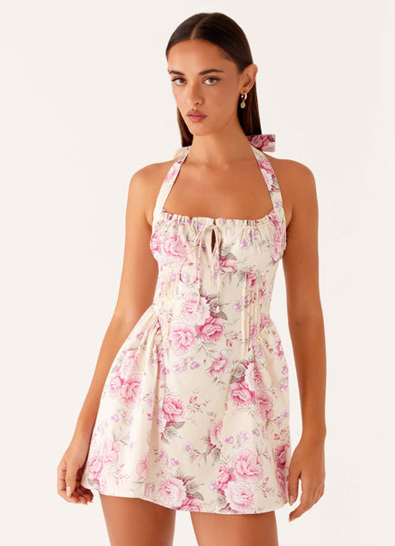 Rosalie Halter Mini Dress - Vintage Pink Floral – Peppermayo Canada
