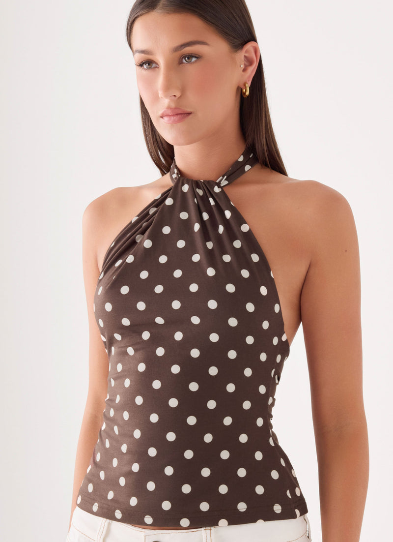 Rosanna Top - Brown Polka Dot