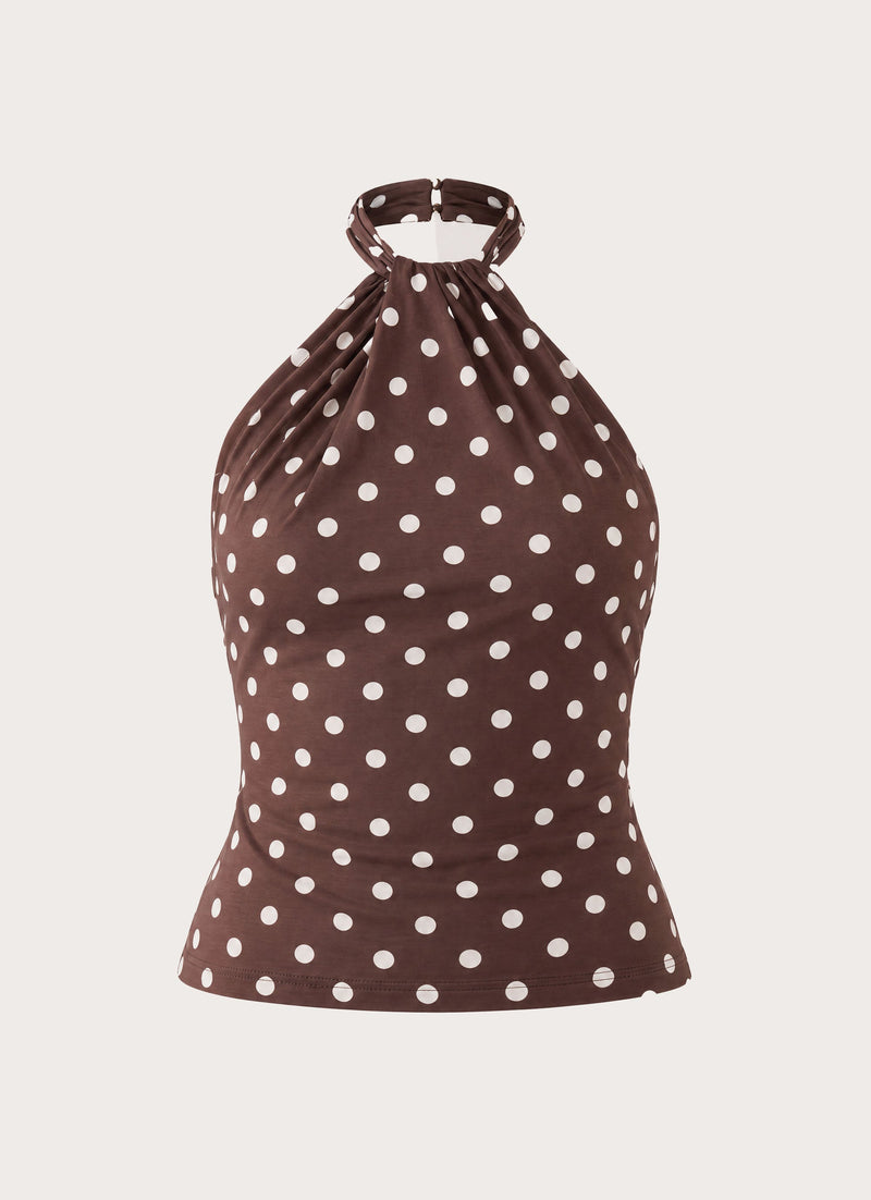 Rosanna Top - Brown Polka Dot