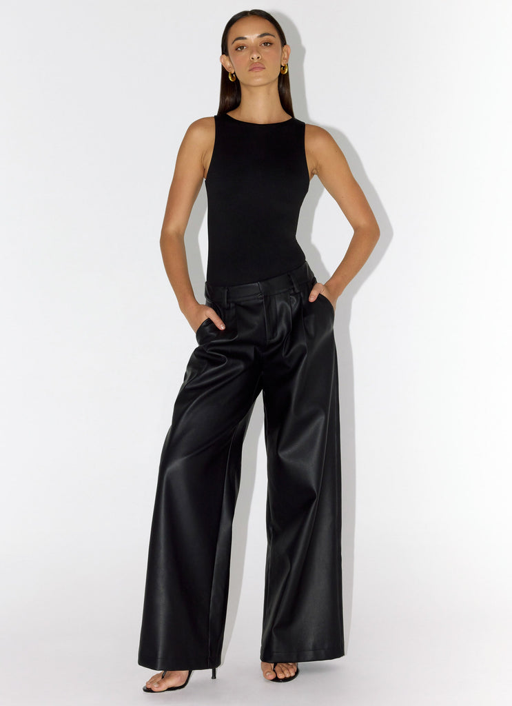 Samuel Low Rise Faux Leather Pants - Black
