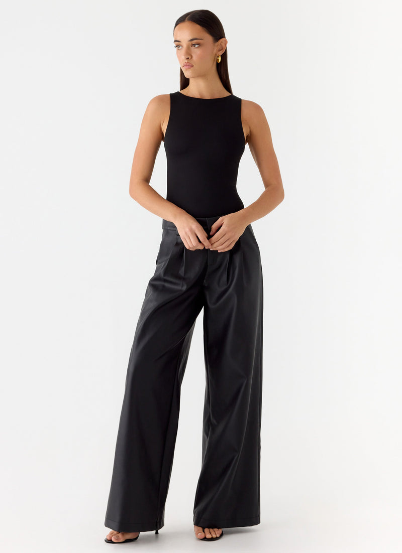 Samuel Low Rise Faux Leather Pants - Black