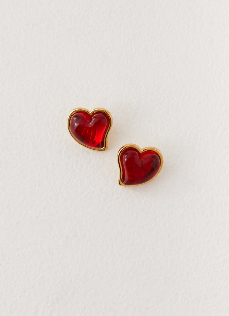 Scarlet Heart Earrings - Red