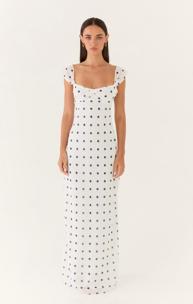 Roma Notte Maxi Dress - Porcelain Blue Polka Dot