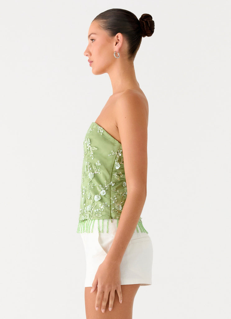 Sea Garden Beaded Strapless Top - Green