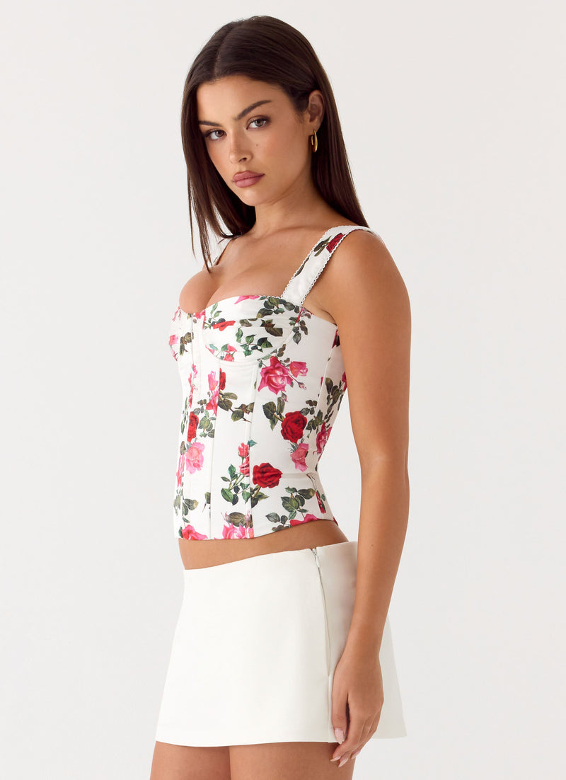 Sena Bustier Corset Top - Ivory Bloom