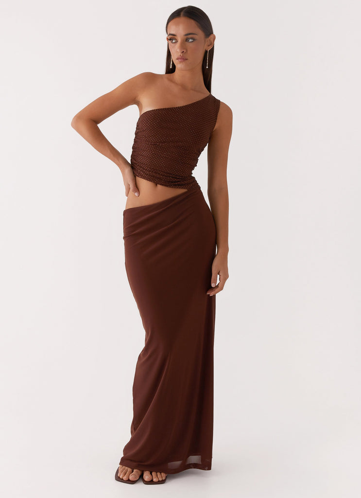 Seranella Sequin One Shoulder Maxi Dress - Chocolate