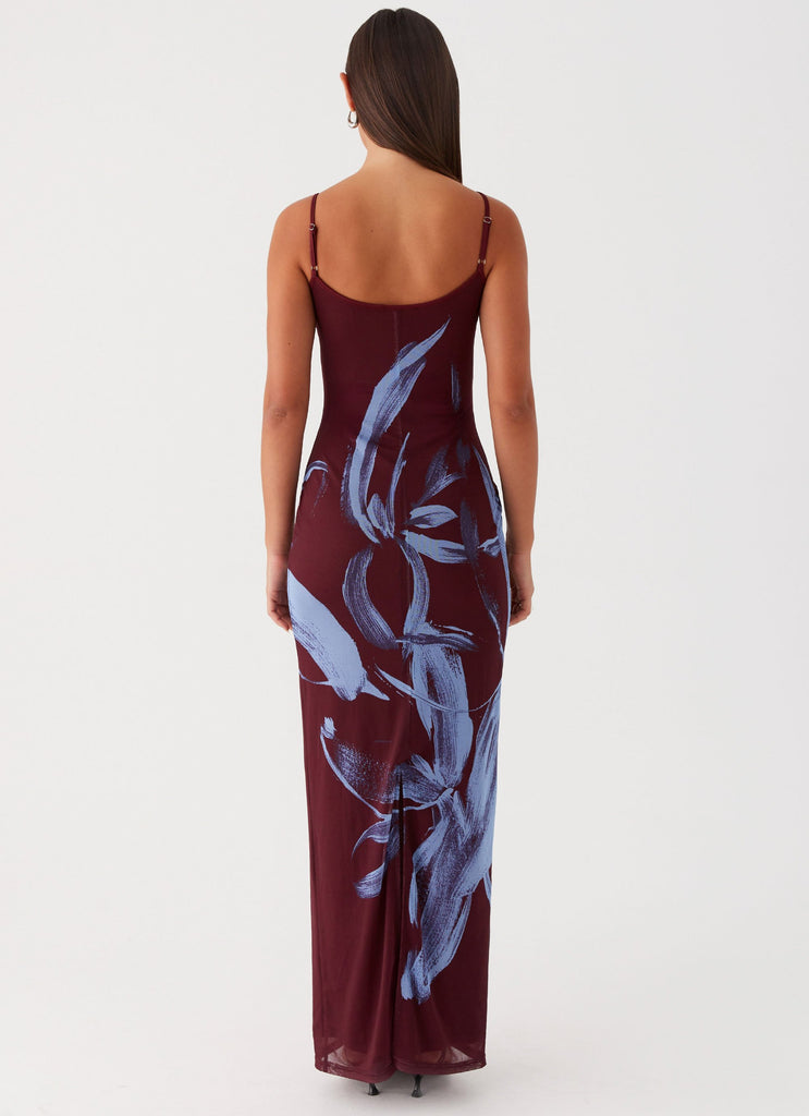 Womens Serene Maxi Dress in the colour Brown Purple Floral in front of a light grey background