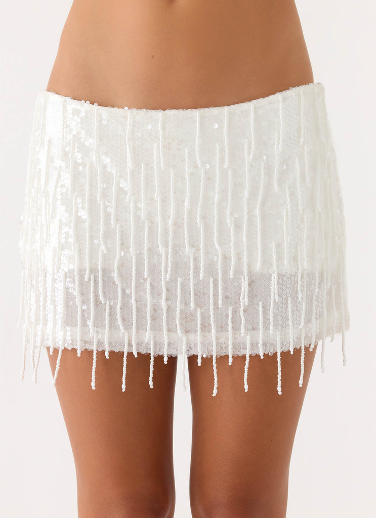 Siren Beaded Sequin Mini Skort - White