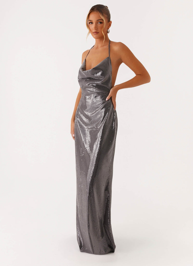 Sleek Love Sequin Maxi Dress - Silver Sequin Peppermayo Canada Sleek Love Sequin Maxi Dress - Silver Sequin Peppermayo Canada