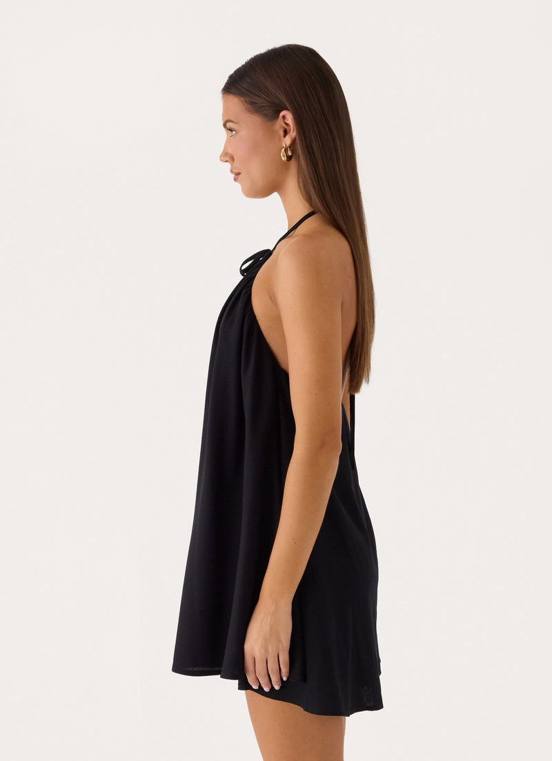 Soft Breeze Linen Mini Dress - Black