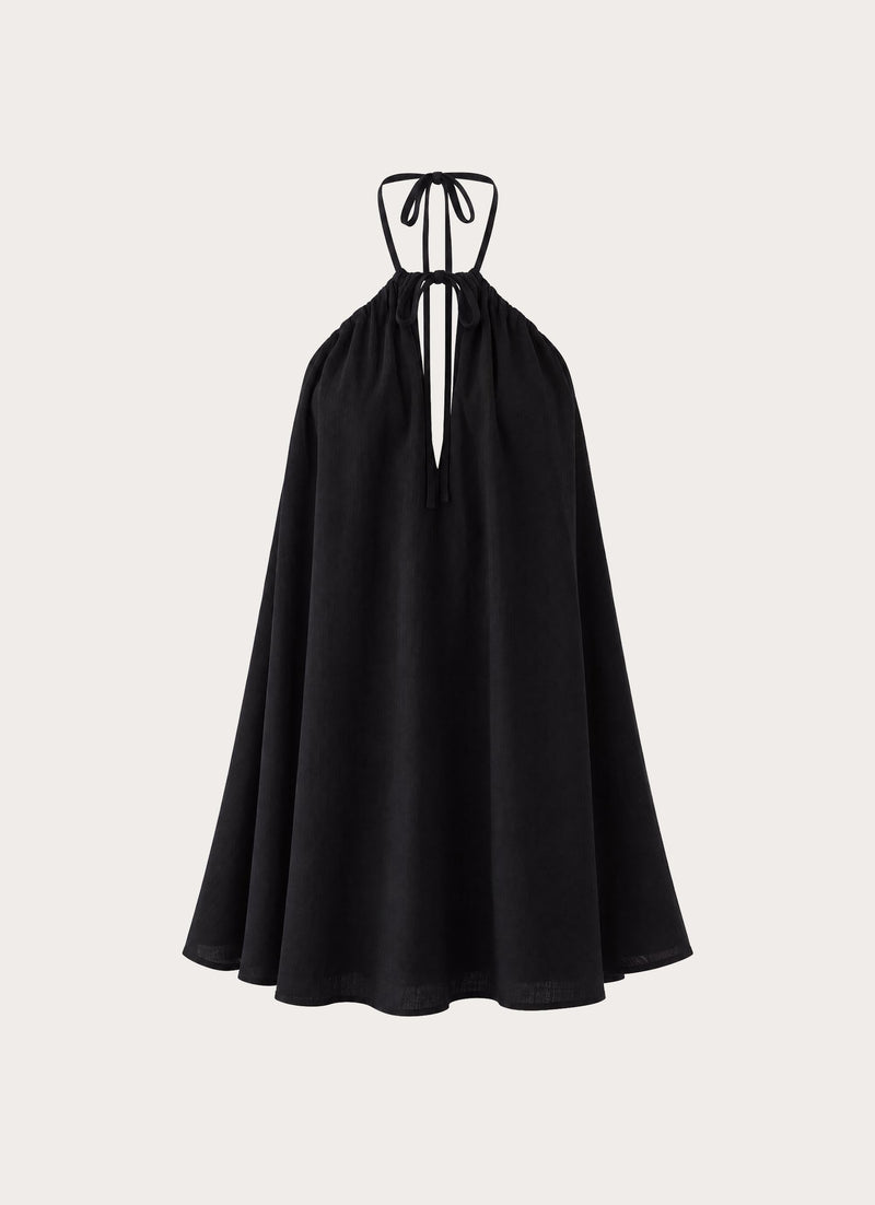 Soft Breeze Linen Mini Dress - Black
