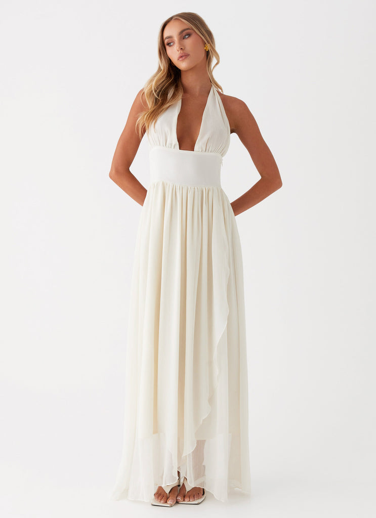 Womens Somewhere New Maxi Dress in the colour Ivory in front of a light grey background