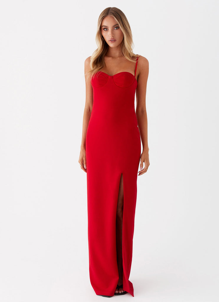 Womens Stefanie Maxi Dress in the colour Red in front of a light grey background