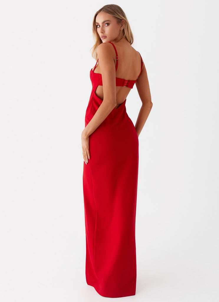 Womens Stefanie Maxi Dress in the colour Red in front of a light grey background