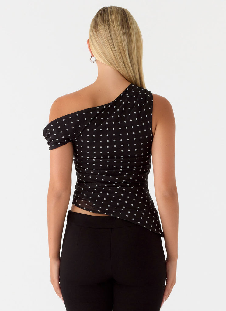 Stereotype One Shoulder Top - Black Polkadot