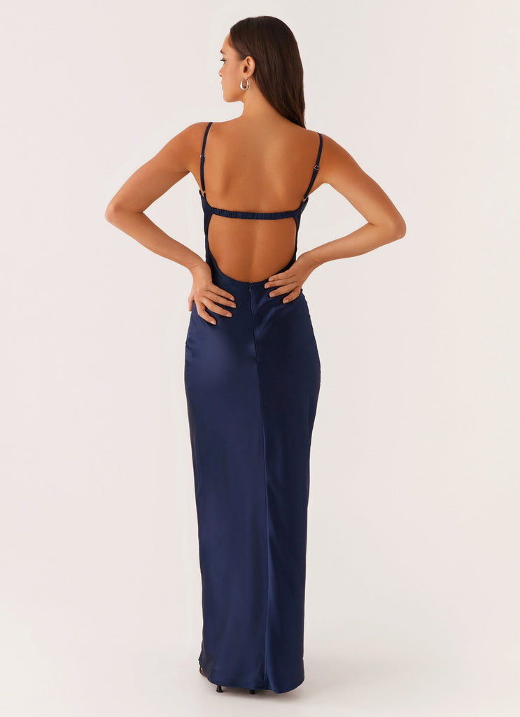 dark blue satin dress Stormie Satin Maxi Dress