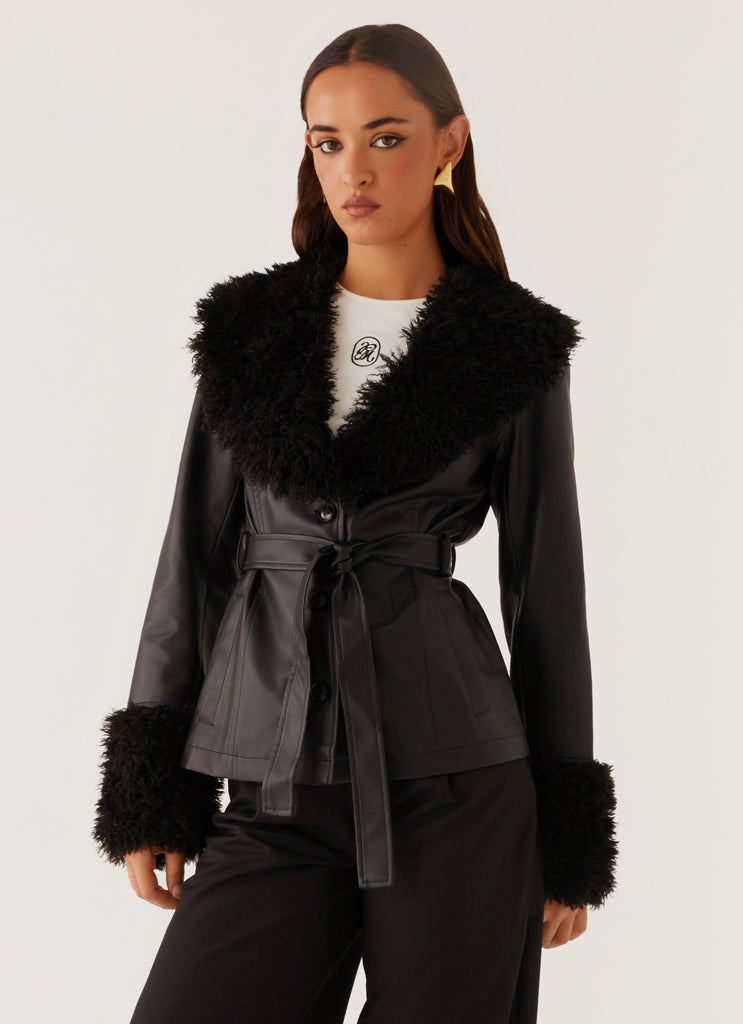 Street Lights Fur Trim Jacket - Black