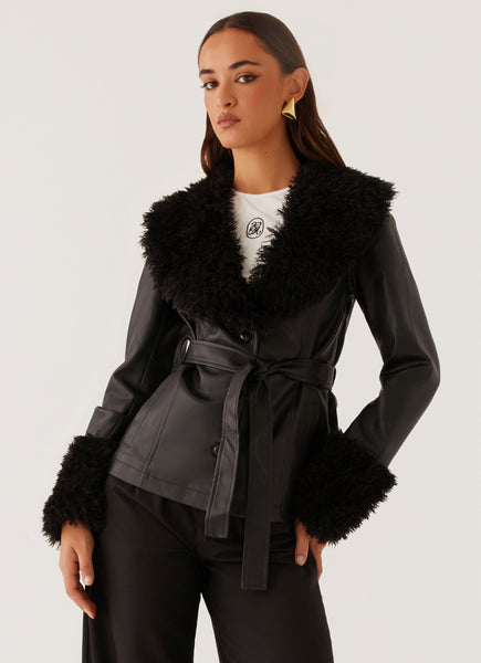 Street Lights Fur Trim Jacket - Black – Peppermayo Canada
