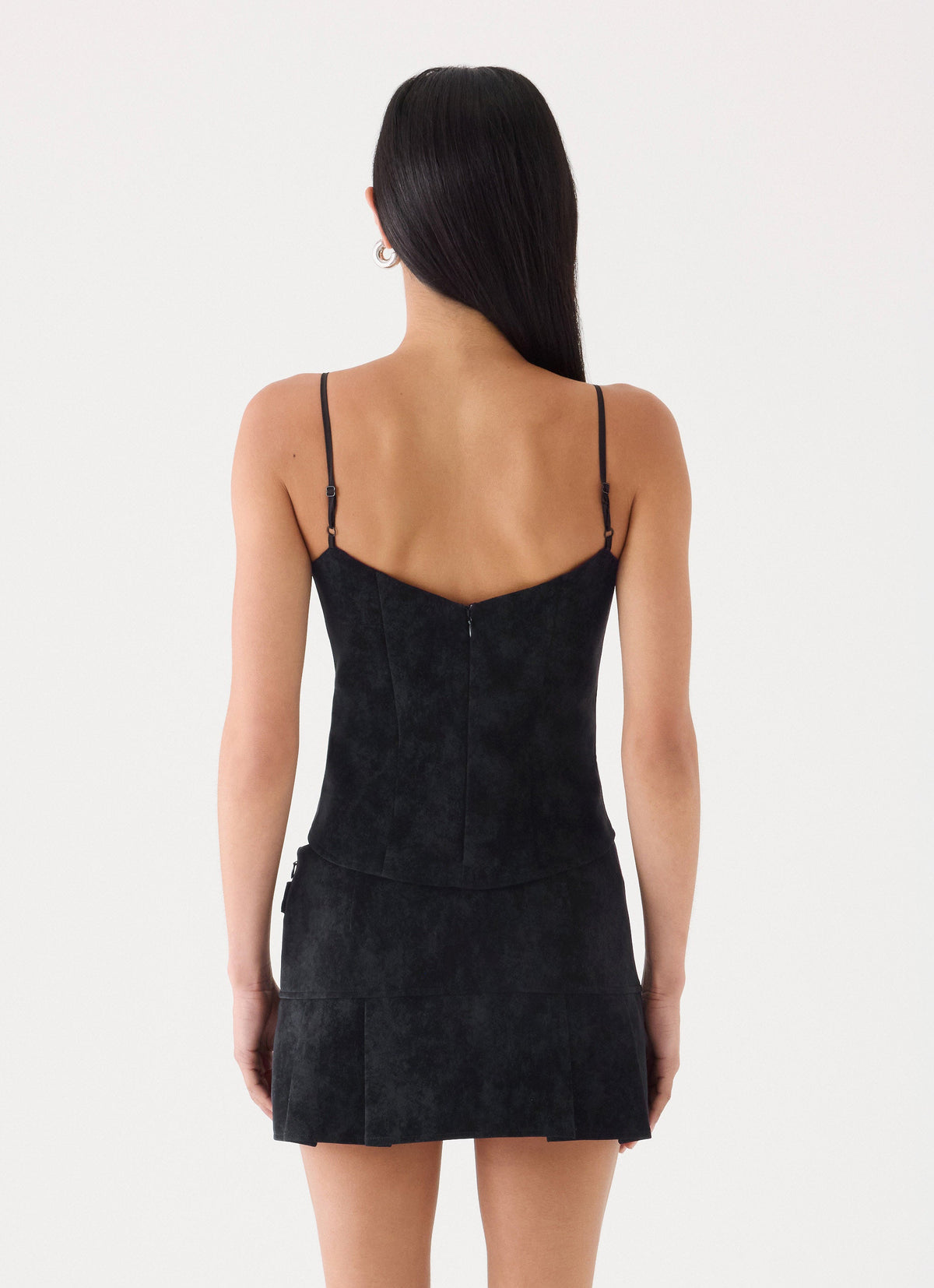 Sugar And Spice Faux Suede Pleat Mini Skirt - Black