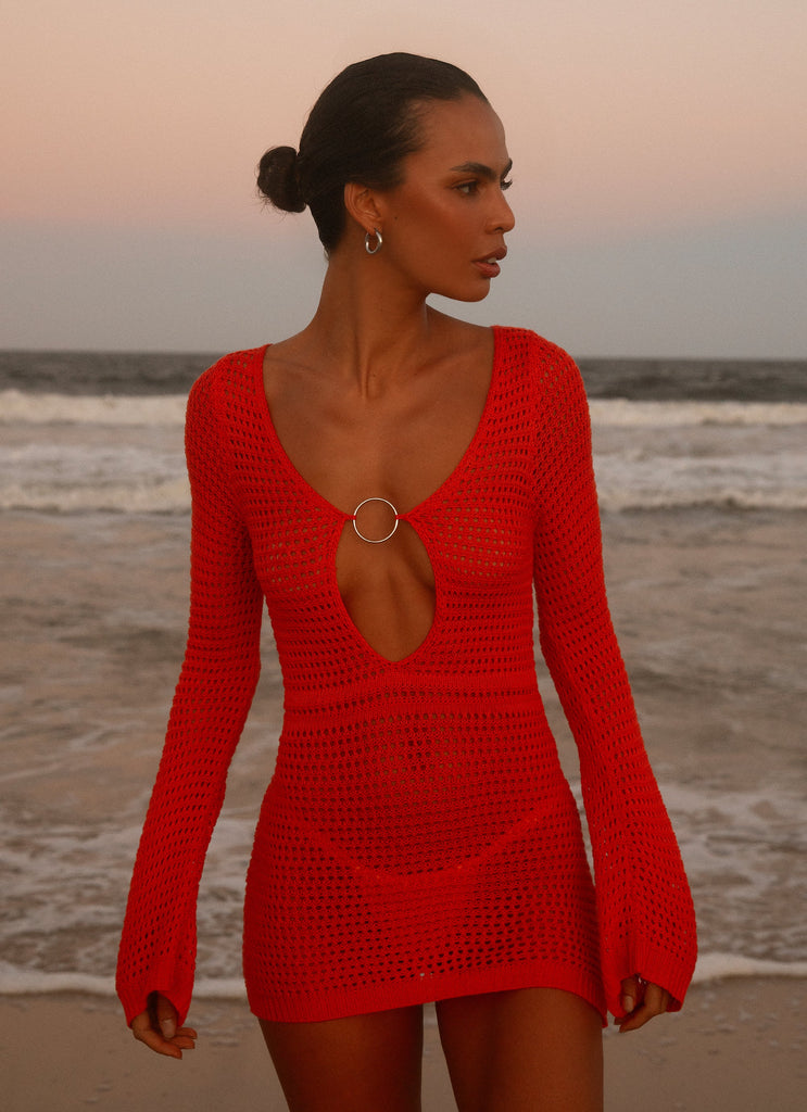 Sunriser Crochet Mini Dress - Red