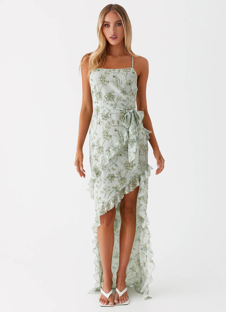 Womens Sweet Serenity Maxi Dress in the colour Sage Floral in front of a light grey background