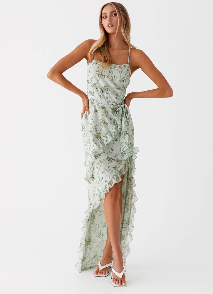 Womens Sweet Serenity Maxi Dress in the colour Sage Floral in front of a light grey background