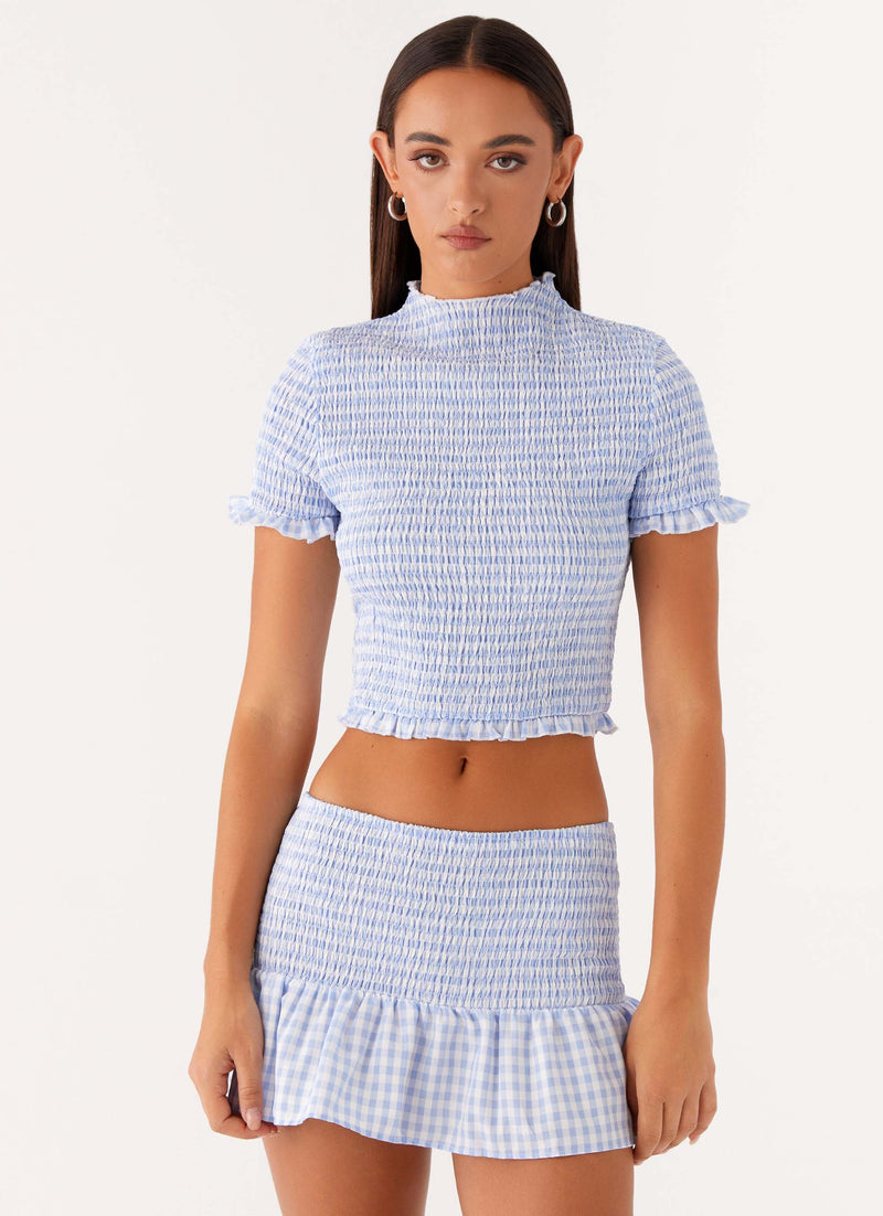 Sweetest Pie T Shirt - Baby Blue Gingham