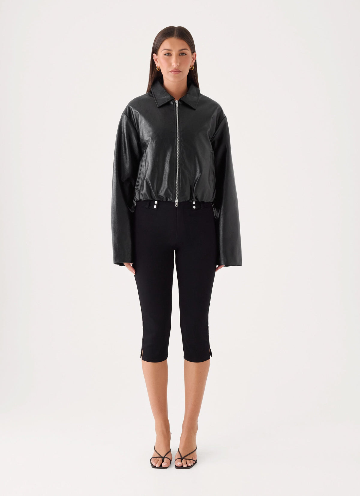 Sydney Faux Leather Bomber - Black
