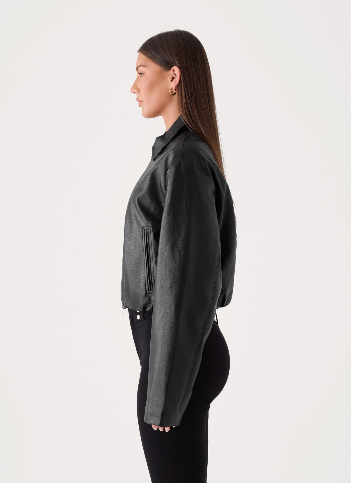Sydney Faux Leather Bomber - Black