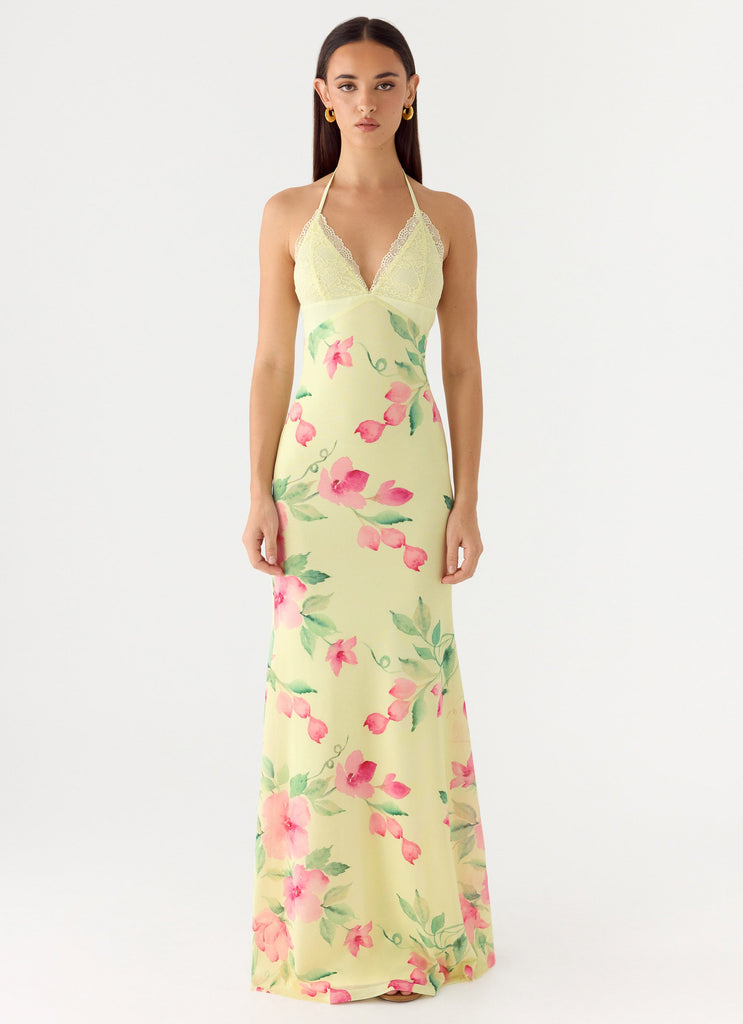 Takedown Halter Maxi Dress - Lemon Soleil