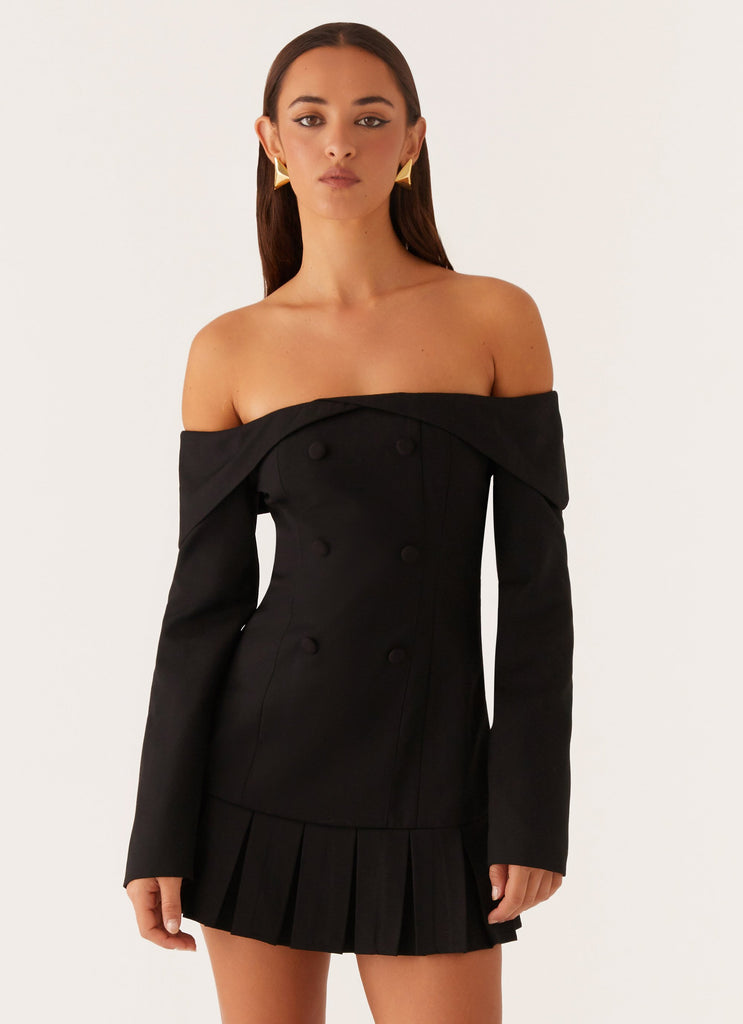 Tarlisha Off Shoulder Long Sleeve Mini Dress - Black