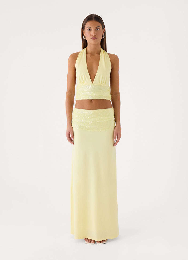 Tavina Sequin Maxi Skirt - Yellow