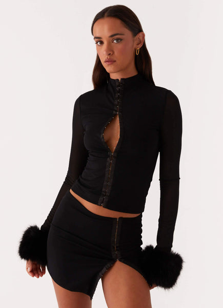 Tayanna Fur Trim Long Sleeve Top - Black – Peppermayo Canada