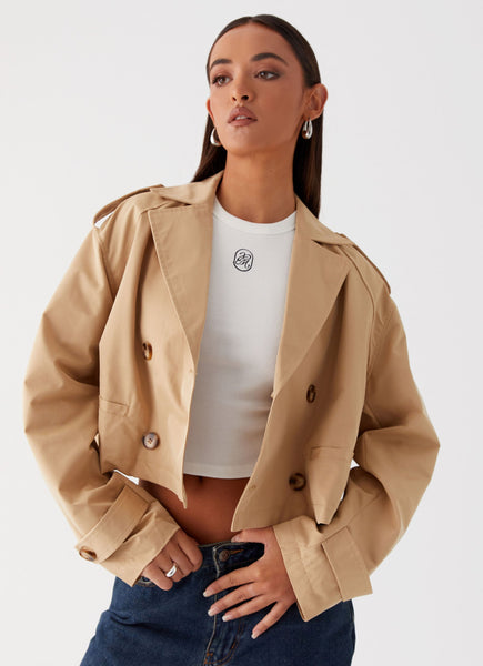 Teddie Cropped Trench Coat - Camel – Peppermayo Canada