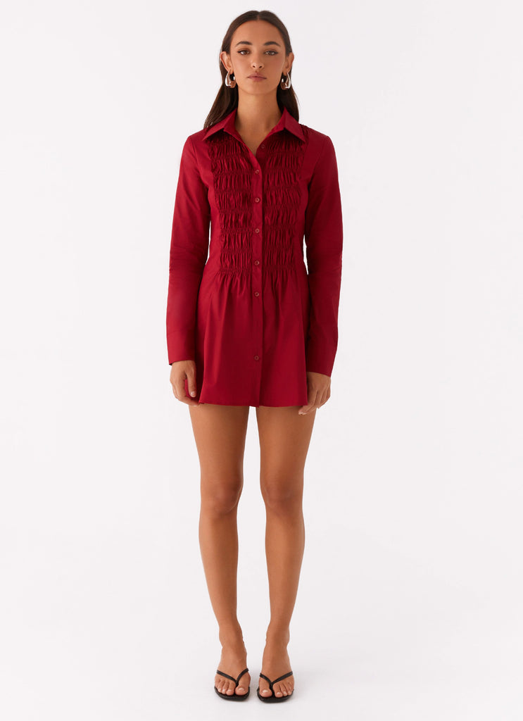 Tessie Shirred Shirt Dress - Rhubarb