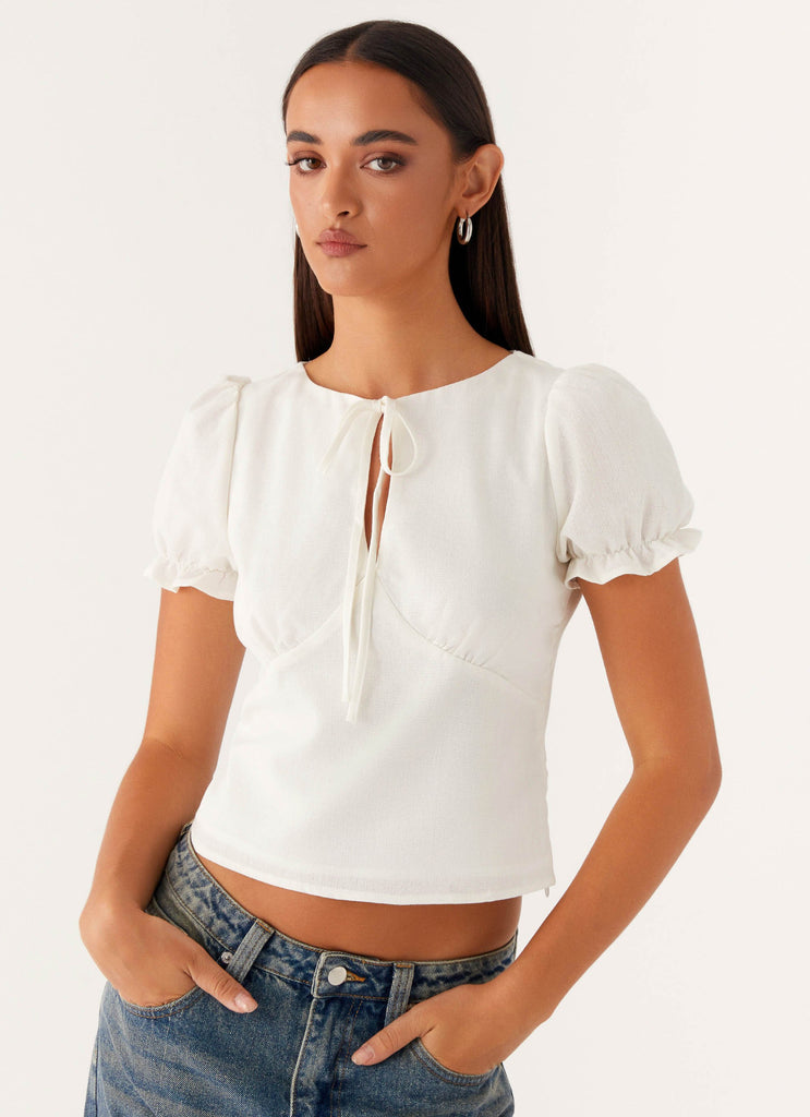 These Words Puff Sleeve Top - White