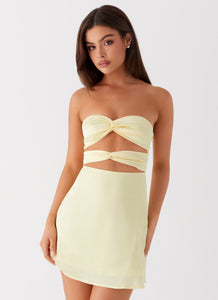 Womens Tianna Mini Dress in the colour Yellow in front of a light grey background