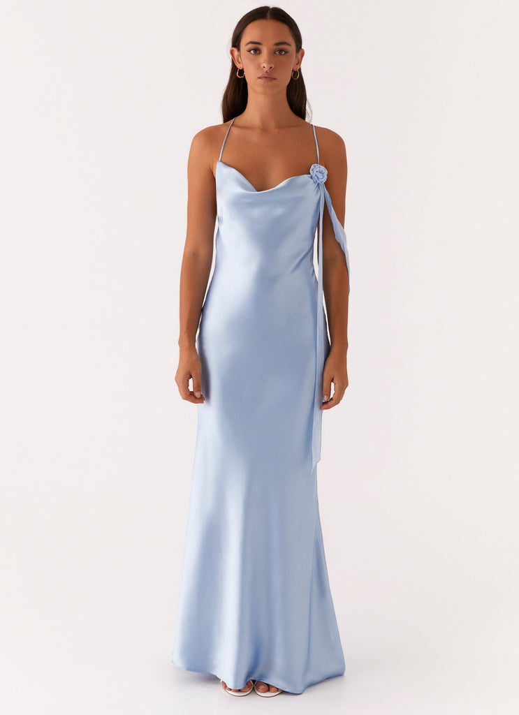 Too Sweet Satin Maxi Dress - Blue