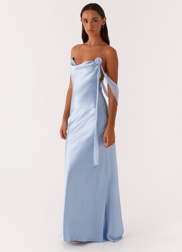 Too Sweet Satin Maxi Dress - Blue