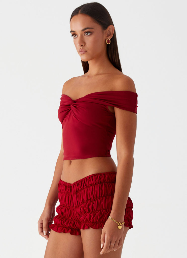 Trixie Twist Off Shoulder Top - Maroon