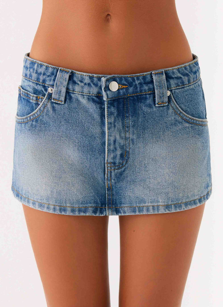 Tropics Low Rise Denim Mini Skort - Mid Wash Blue