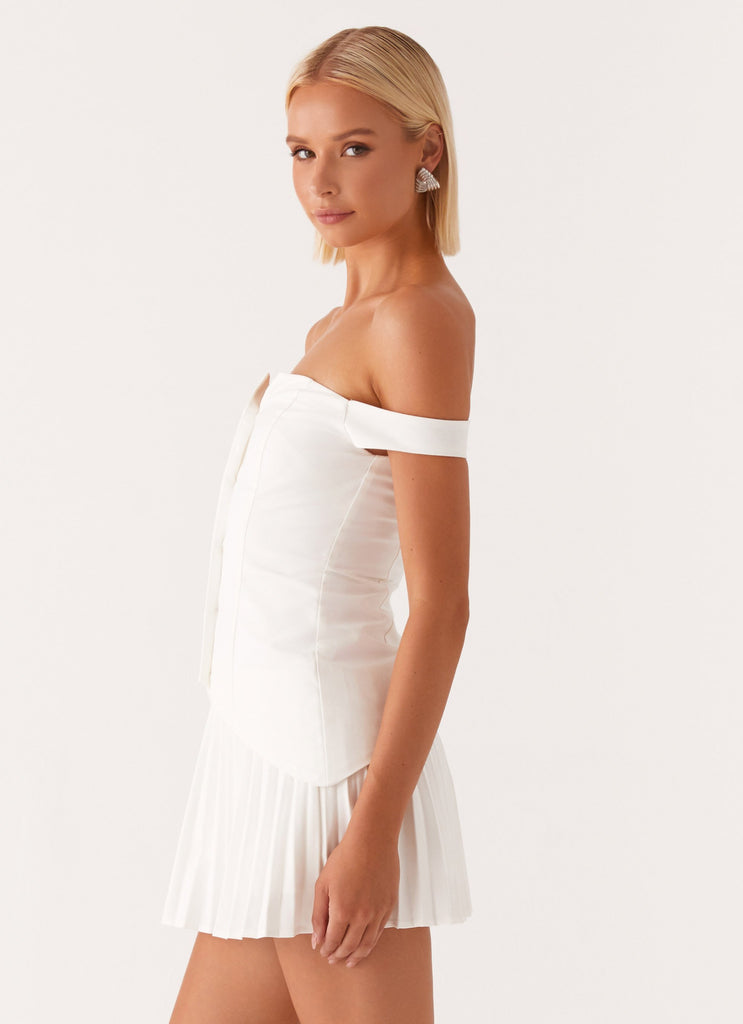 Twisted Skies Off Shoulder Mini Dress - Off White