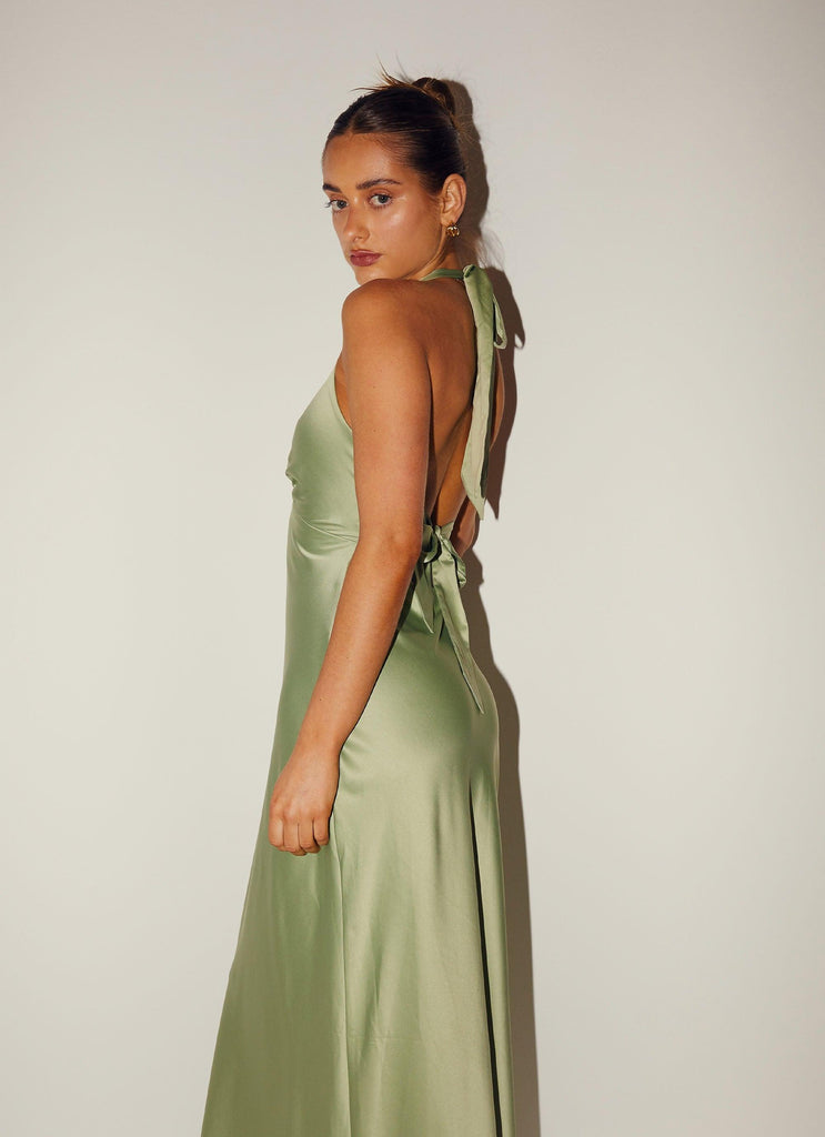 Heavy Hearted Satin Maxi Dress Sage