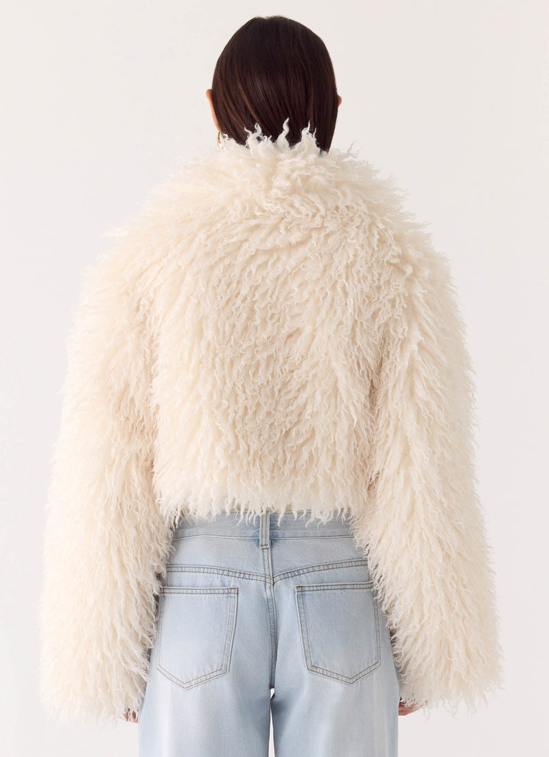 Virginia Cropped Faux Fur Jacket - Ivory