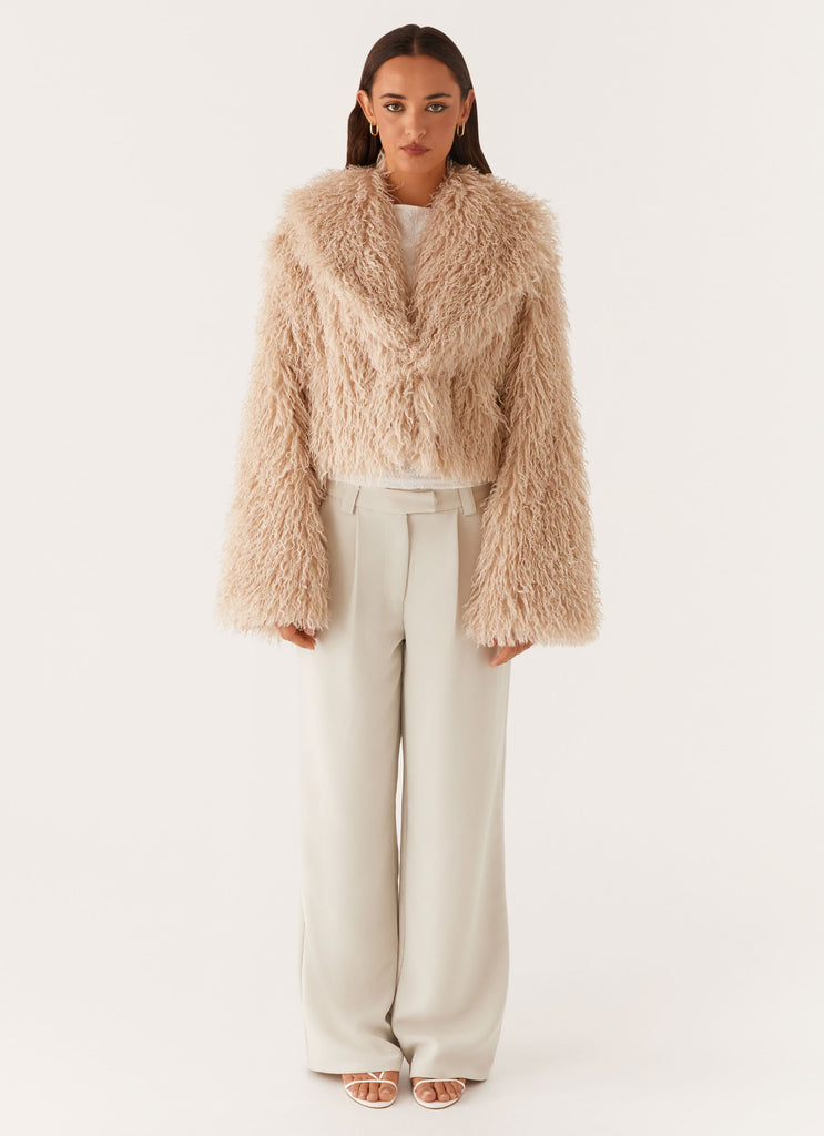 Virginia Cropped Fur Jacket - Taupe