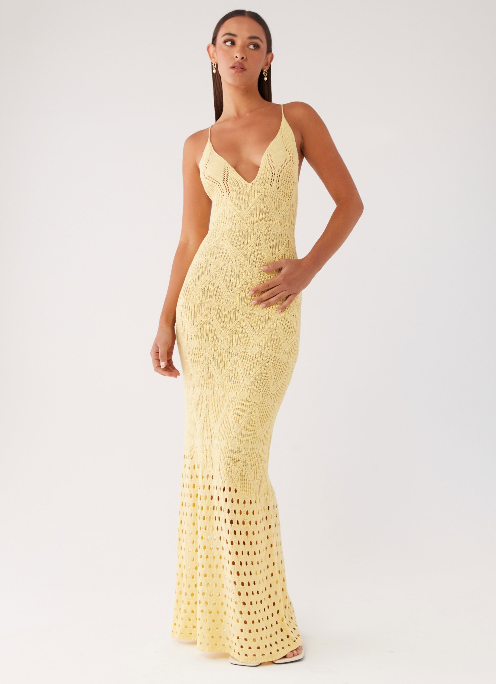 Vivid Dreams Crochet Maxi Dress - Yellow Vivid Dreams Crochet Maxi Dress - Yellow
